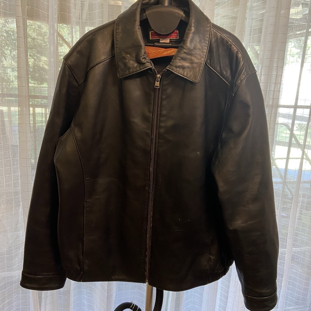 Merona Y2K Black Leather Jacket Men's Size M Medium Long‎ Sleeve Soft Zip VTG